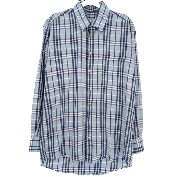 Authentic Burberry London Mens Blue Nova Check Plaid Cotton Button Down Shirt MD - Picture 2 of 10